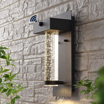 Horizone 5.5" Minimalist Industrial Iron/Glass Seeded Glass with Dusk-to-Dawn Sensor Integrated LED Outdoor Sconce - JONATHAN Y